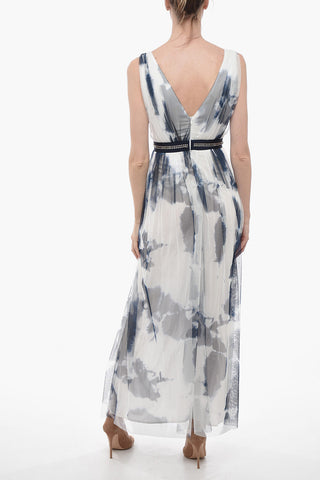 Tie Dye Tulle Maxidress with Jeweled Belt