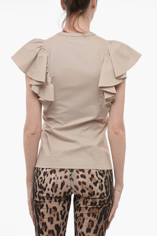 Ruffled Sleeve Cotton Shirt with Concealed Closure