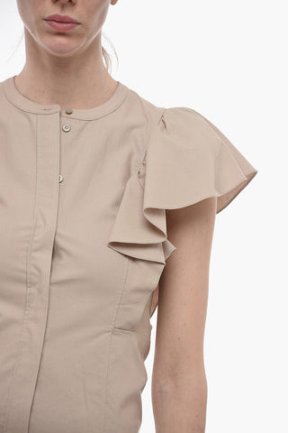 Ruffled Sleeve Cotton Shirt with Concealed Closure