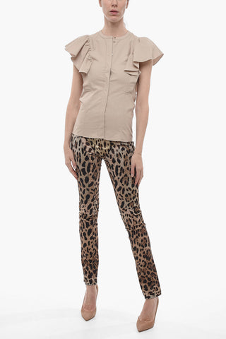 Ruffled Sleeve Cotton Shirt with Concealed Closure