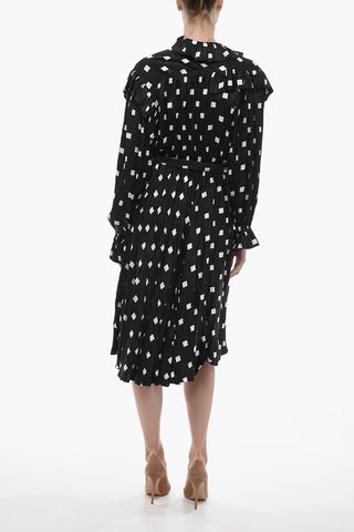 Polka Dot Patterned Satin Shirt Dress with Ruffled Details