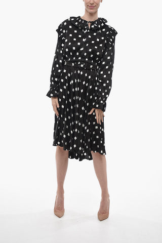 Polka Dot Patterned Satin Shirt Dress with Ruffled Details