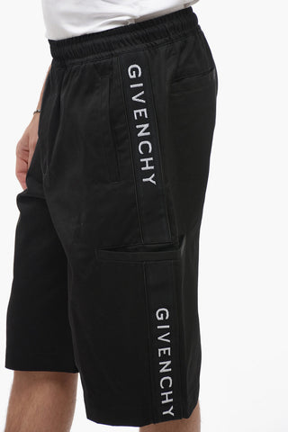 Drawstringed Cotton Shorts with Logoed Bands