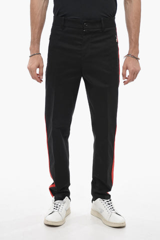 Pantaloni in Cotone Stretch con Bande Laterali a Contrasto