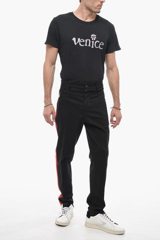 Pantaloni in Cotone Stretch con Bande Laterali a Contrasto