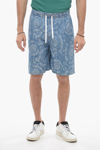 Shorts in Cotone Damascato con Coulisse