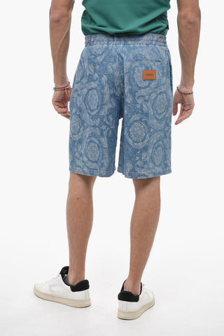 Shorts in Cotone Damascato con Coulisse