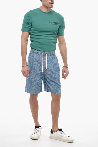 Damask Cotton Shorts with Drawstring