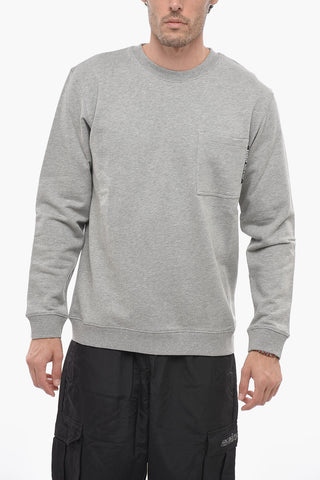 Brushed Cotton Crewneck Sweatshirt With Breast Pocket