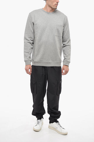 Brushed Cotton Crewneck Sweatshirt With Breast Pocket