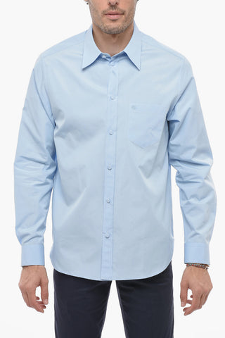 Popeline Cotton Shirt with Covered Buttons