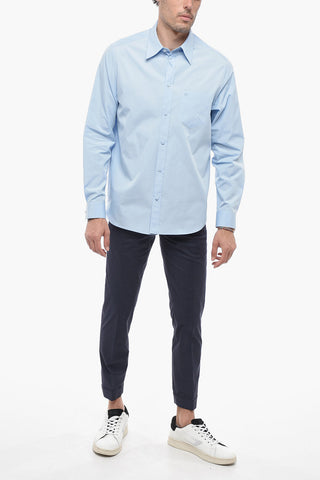 Popeline Cotton Shirt with Covered Buttons