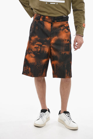 Multipoketed Printed Nylon Shorts