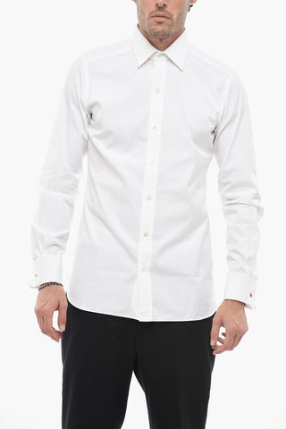Spread Collar Cotton Shirt with Cufflinks