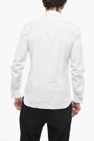 Spread Collar Cotton Shirt with Cufflinks