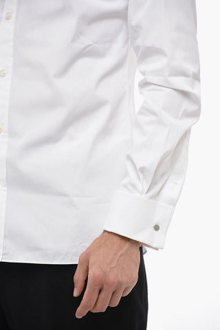 Spread Collar Cotton Shirt with Cufflinks