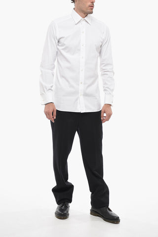 Spread Collar Cotton Shirt with Cufflinks