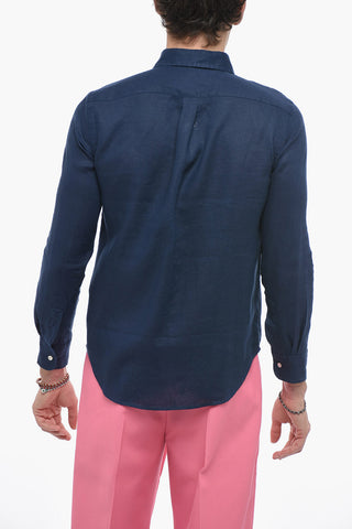 Camicia in Lino Relaxed Fit con Logo Ricamato