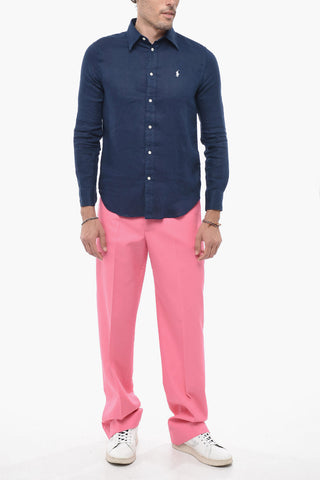 Camicia in Lino Relaxed Fit con Logo Ricamato