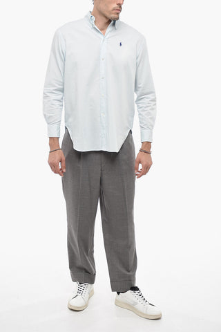 Camicia Button-Down in Tinta Unita con Logo Ricamato