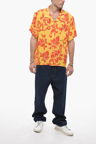 Short-Sleeve Shirt UNISEX with Floral Print and Chest Pocket