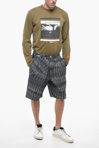 Denim FEATHERS Shorts with Front Pleats