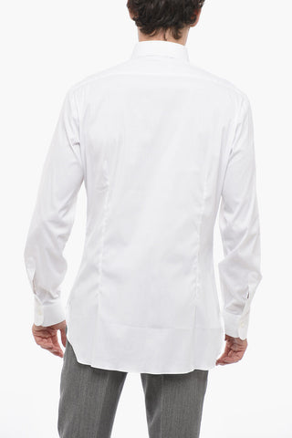 Spread Collar Cotton Blend Shirt