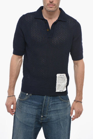 RAW DIAMOND Polo Collar Openwork Sweater