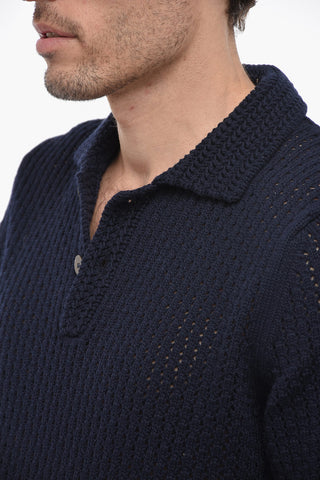 RAW DIAMOND Polo Collar Openwork Sweater