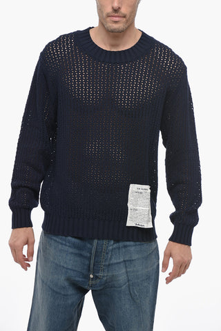 RAW DIAMOND Perforated Cotton Crewneck Sweater