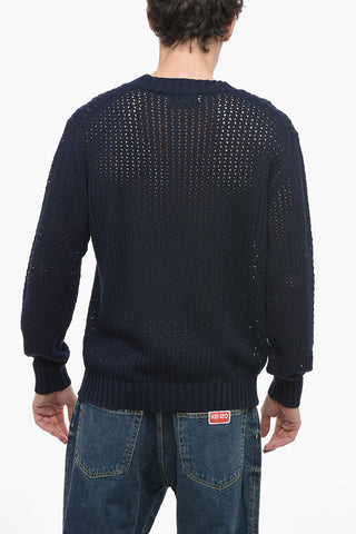 RAW DIAMOND Perforated Cotton Crewneck Sweater