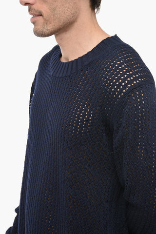 RAW DIAMOND Perforated Cotton Crewneck Sweater