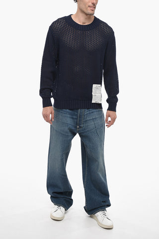 RAW DIAMOND Perforated Cotton Crewneck Sweater