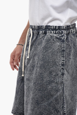 Shorts in Denim a Gamba Ampia con Coulisse