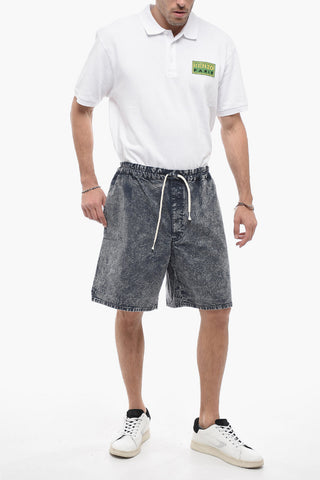 Shorts in Denim a Gamba Ampia con Coulisse