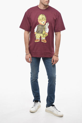 T-shirt Girocollo con Maxi Stampa Teddy Bear