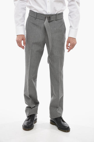 TAILORING Belted Virgin Wool Pants with Safety Buckle