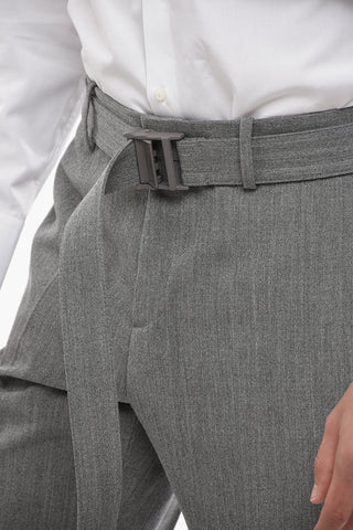 TAILORING Belted Virgin Wool Pants with Safety Buckle