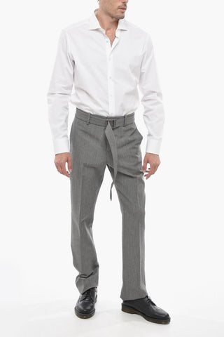 TAILORING Belted Virgin Wool Pants with Safety Buckle