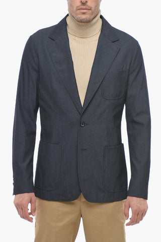 Wool Blend Slim Fit Blazer with Patch Pockets