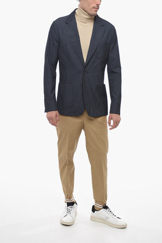 Wool Blend Slim Fit Blazer with Patch Pockets