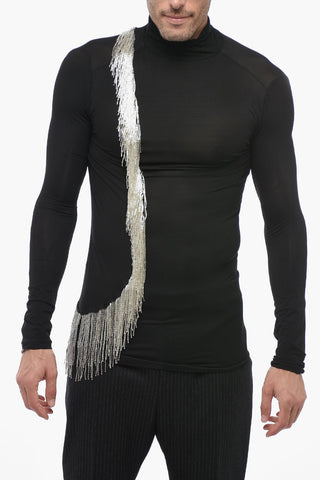 Turtleneck Top with Beaded Decoration