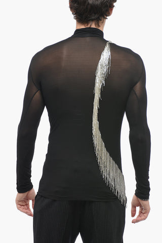 Turtleneck Top with Beaded Decoration
