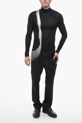 Turtleneck Top with Beaded Decoration
