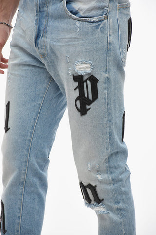Slim Fit BULL LOGO Denims with Leather Patches 16cm