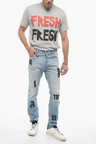 Slim Fit BULL LOGO Denims with Leather Patches 16cm