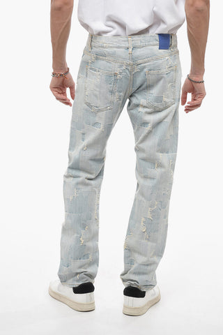 Light-washed Distressed Denims with Patchwork Design