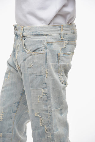 Light-washed Distressed Denims with Patchwork Design