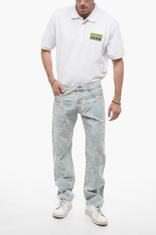 Light-washed Distressed Denims with Patchwork Design