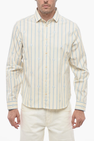 Pinstriped Popeline Cotton Shirt with Standard Collar